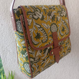 Kalamkari Flap Sling Bag Yellow Jaal