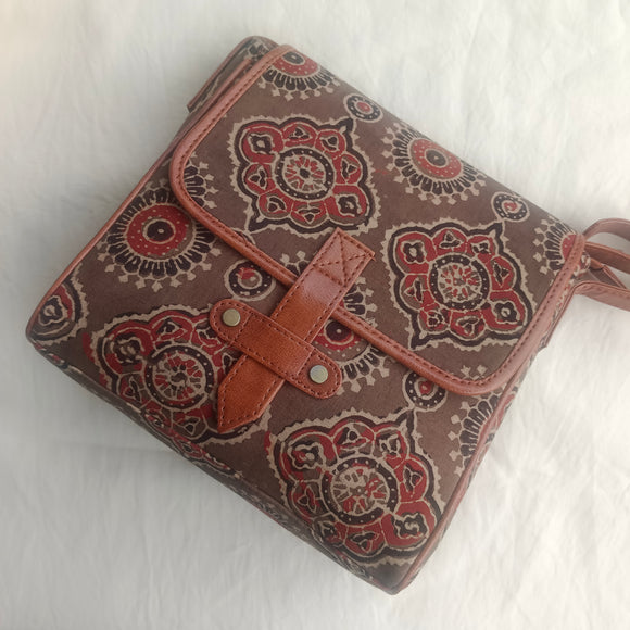 Ajrakh Flap Sling Bag Brown Mandala