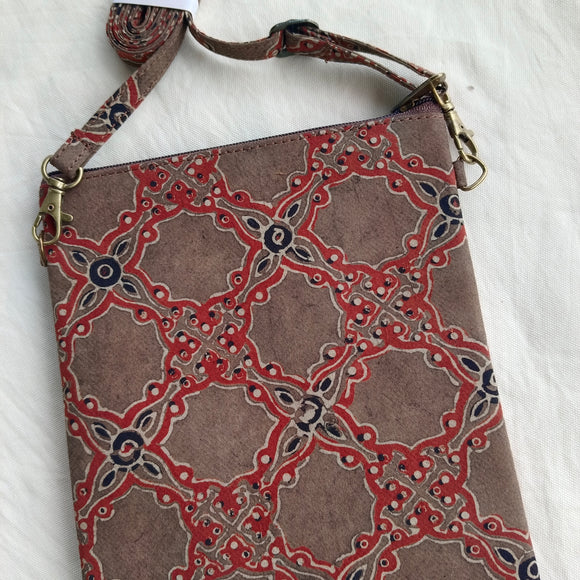Ajrakh Cotton Sling Bag Brown Jaali