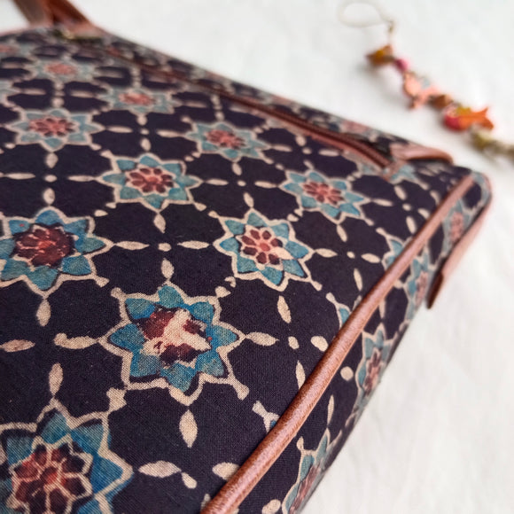 Ajrakh Flap Sling Bag Black Star