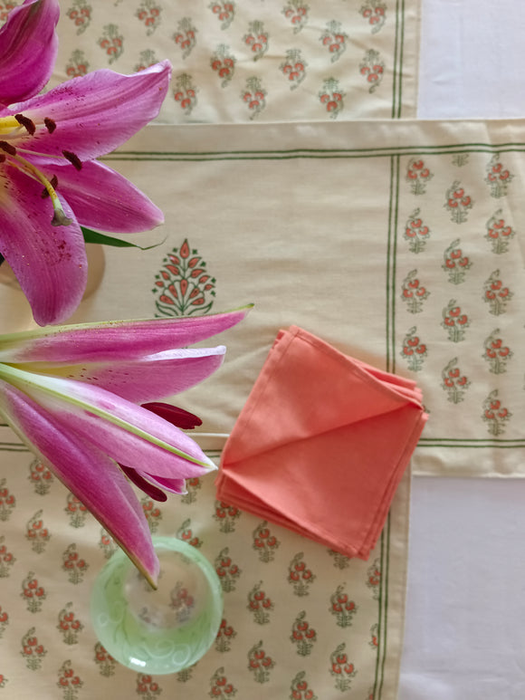 Handblock Printed Table Linen set- Green Floral