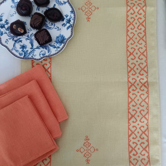 Handblock Printed Table Linen set- Green Geometric