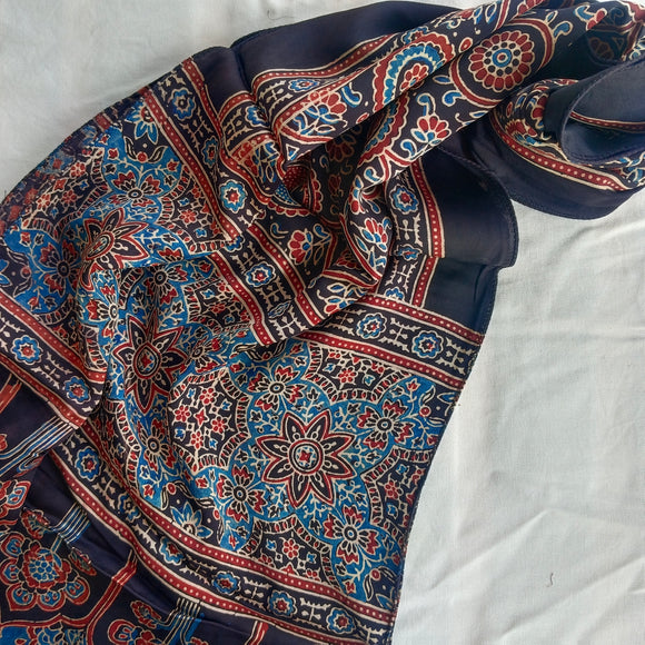 Ajrakh Modal Stole Black Phool