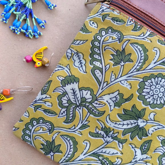 Kalamkari Small Sling Bag Yellow Jaal