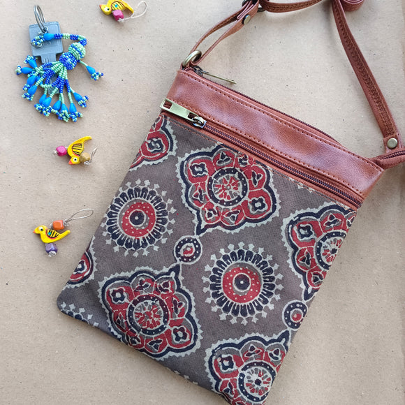 Ajrakh Small Sling Bag Brown Mandala