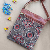 Ajrakh Small Sling Bag Brown Mandala