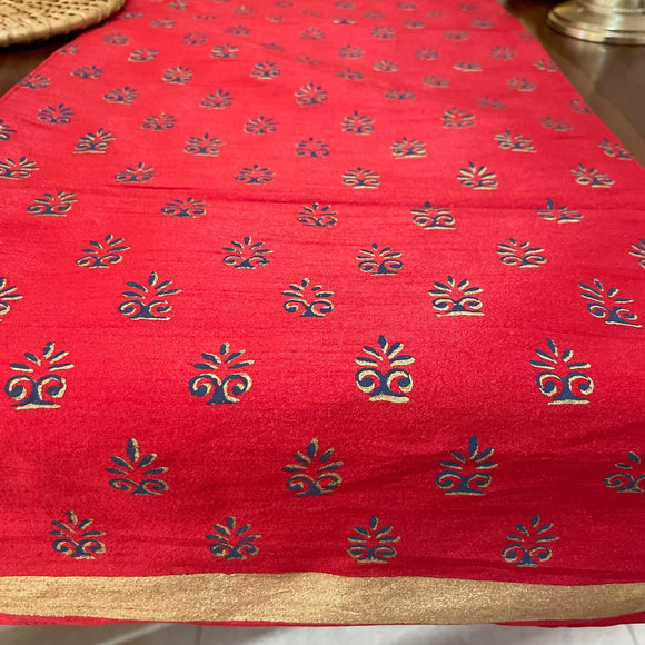 Polysilk Blockprinted Red Booti Runner