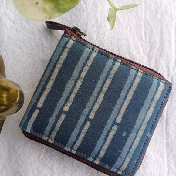 Unisex Square Ajrakh Wallet Dabu Blue stripe