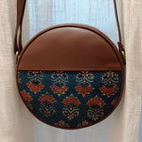Ajrakh Round Sling Bag Blue Booti