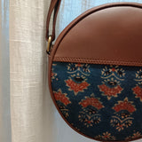 Ajrakh Round Sling Bag Blue Booti