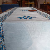 Polysilk Blockprinted Runner Half Leaf Blue Runner