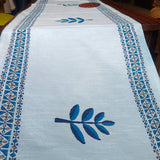 Polysilk Blockprinted Runner Half Leaf Blue Runner