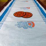 Polysilk Handblock Printed Blue Flower Runner