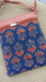 Ajrakh Small Sling Bag Blue Dahlia