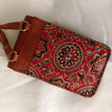 Cross- body Mobile Pouch Ajrakh Red Charkha