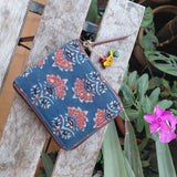 Unisex Ajrakh Square Wallet Blue Dahlia
