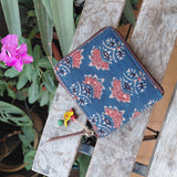 Unisex Ajrakh Square Wallet Blue Dahlia