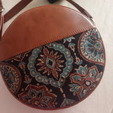 Ajrakh Round Sling Bag Black Paan