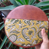 Kalamkari Round Sling Bag Yellow Jaal