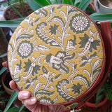 Kalamkari Round Sling Bag Yellow Jaal