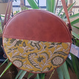 Kalamkari Round Sling Bag Yellow Jaal