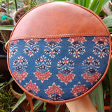 Ajrakh Round Sling Bag Blue Dahlia