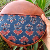 Ajrakh Round Sling Bag Blue Dahlia