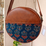 Ajrakh Round Sling Bag Blue Dahlia