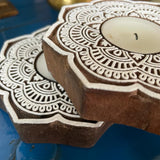 Wooden Block TeaLight Holder Alpana