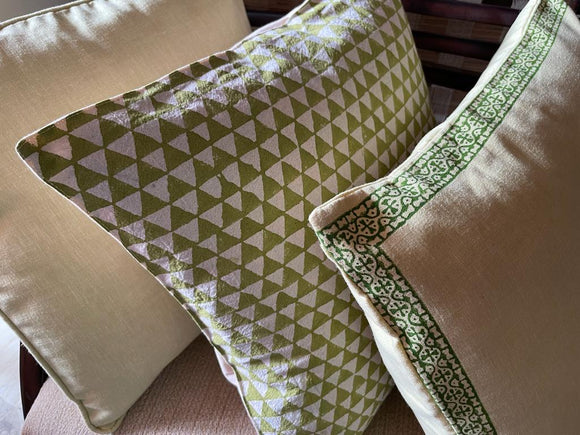 Blockprinted Cushion Cover Green Triangle