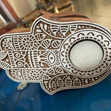 Woooden Block Tea Light Holder Hamsa