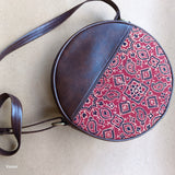 Ajrakh Round Sling Bag Red Traditional