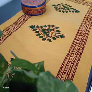 Polysilk Blockprinted Runner Mustard Paan Boota