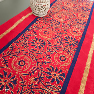 Polysilk Blockprinted Red Jaal Runner (gold patti)