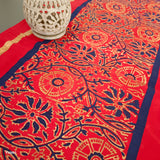 Polysilk Blockprinted Red Jaal Runner (gold patti)