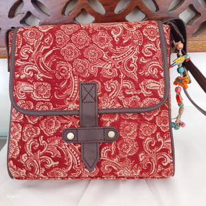 Kalamkari Flap Sling Bag Red