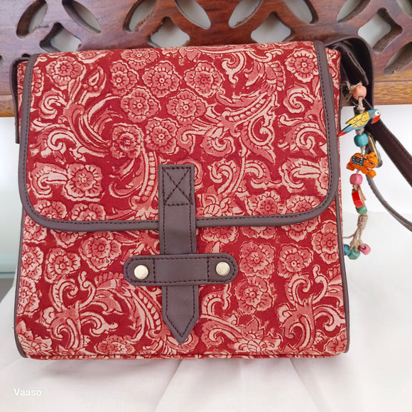 Kalamkari Flap Sling Bag Red