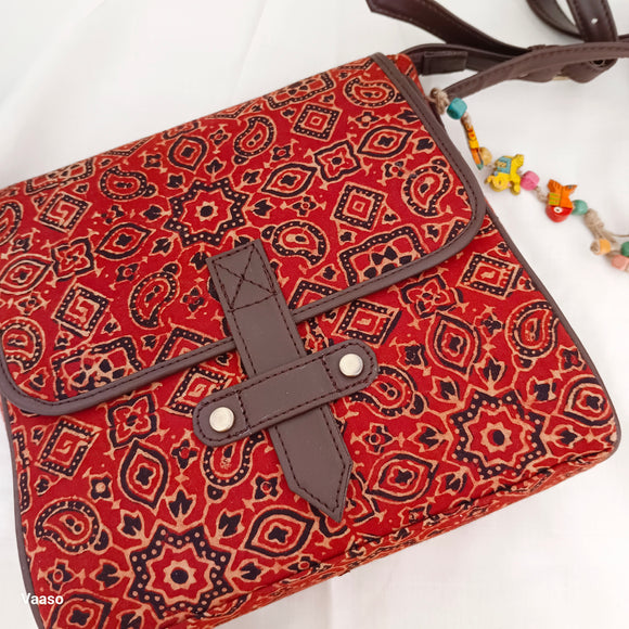 Ajrakh Flap Sling Bag Traditional Red
