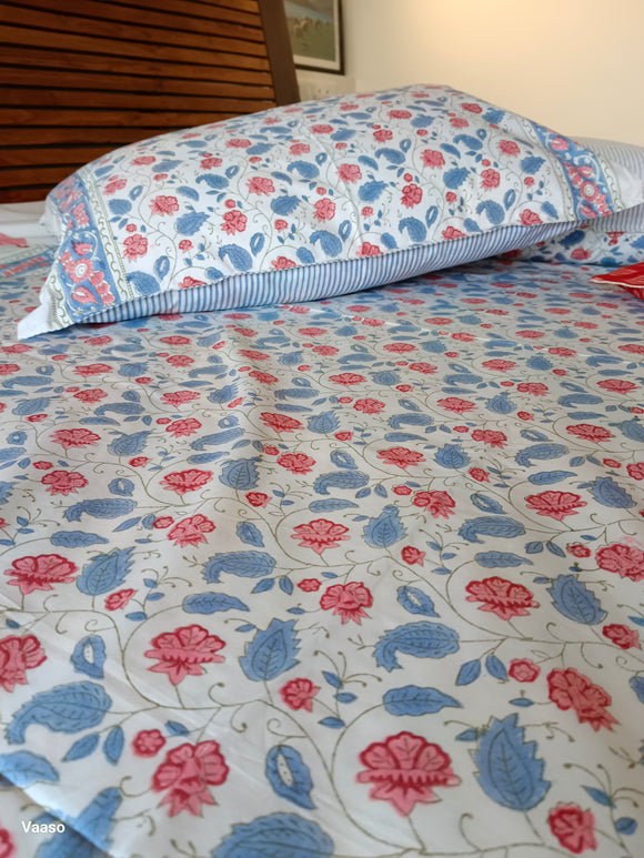 Gulabi Bahar Handblock Printed Bedsheet