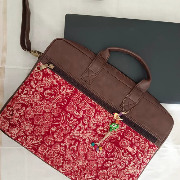 Kalamkari Laptop Bag Red Gaj