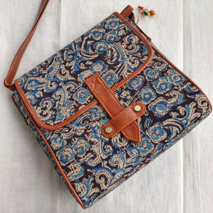 Kalamkari Flap Sling Bag Blue