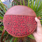 Ajrakh Round Sling Bag Red Traditional