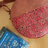 Ajrakh Round Sling Bag Red Traditional