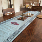 Polysilk Blockprinted Blue Paan Boota Runner