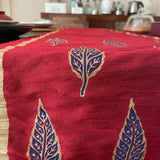 Polysilk Blockprinted Maroon Leaf Runner