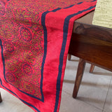 Polysilk Blockprinted Red Jaal Runner (Blue Patti)