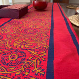 Polysilk Blockprinted Red Jaal Runner (Blue Patti)