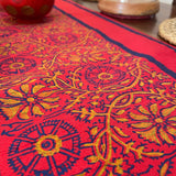 Polysilk Blockprinted Red Jaal Runner (Blue Patti)