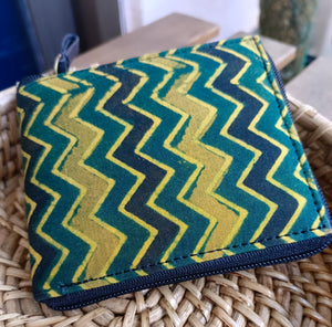 Unisex Ajrakh Square Wallet Green Zigzag