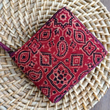 Unisex Ajrakh Square Wallet Red Traditional